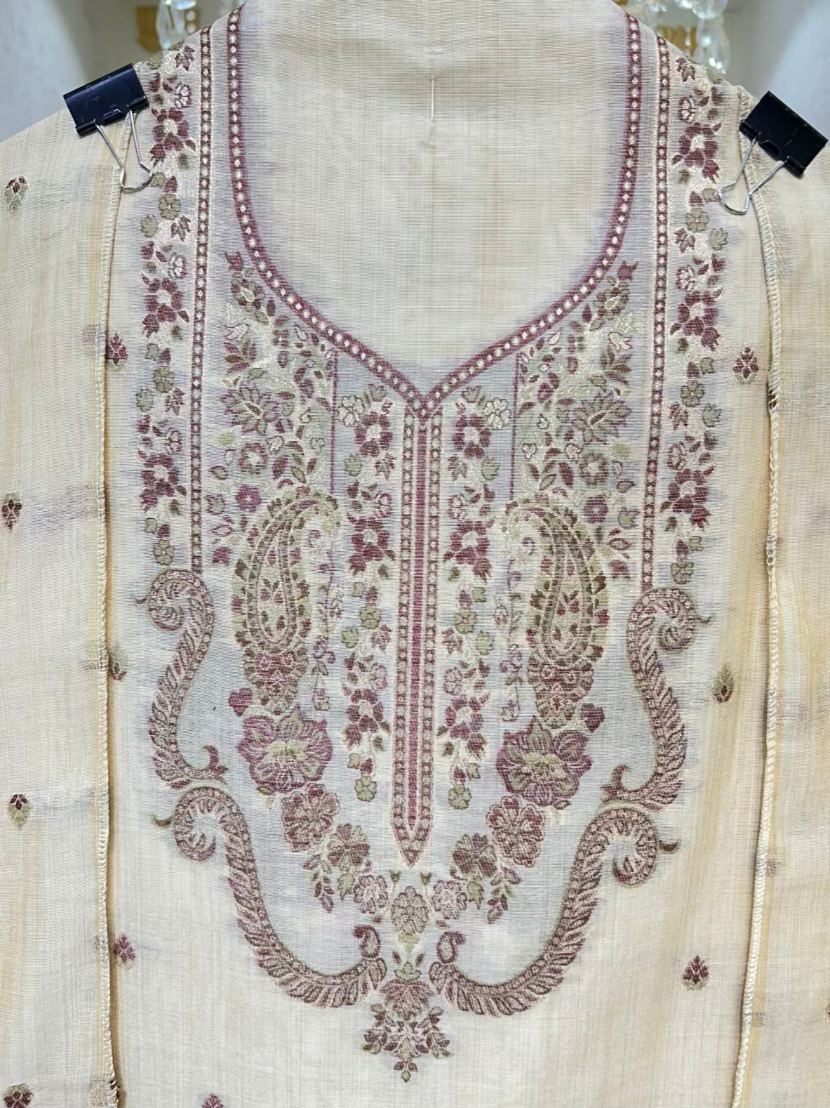 Sahiba Jamdani Weave Suit (Beige & Brown)