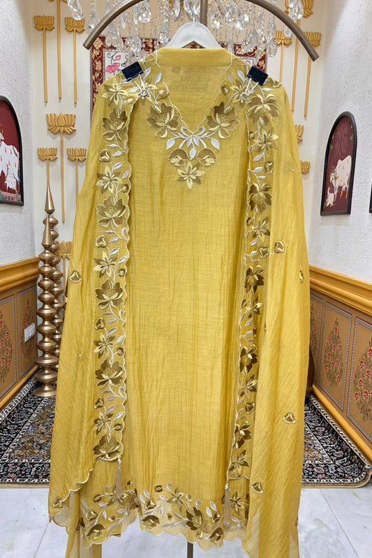 Sahiba Resham Crush Suit (Mustard)
