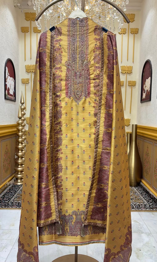 Mehira Tussar Silk Suit (Mustard)