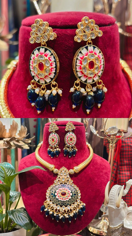 Noorika Meena Kundan Set (Blue)