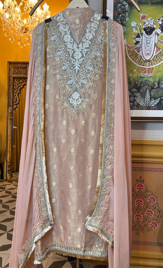 Zureen Tissue Organza Suit (Pink)