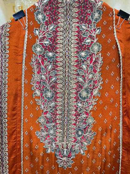 Ishqra Zari Bloom Suit (Rust)