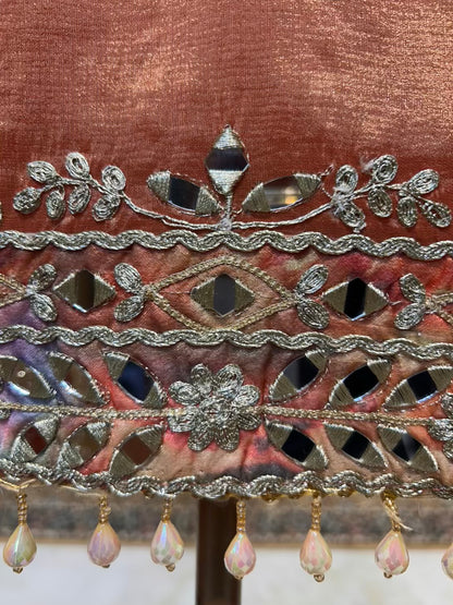 Afsara Aaina Leather Gharara Set (Rust)