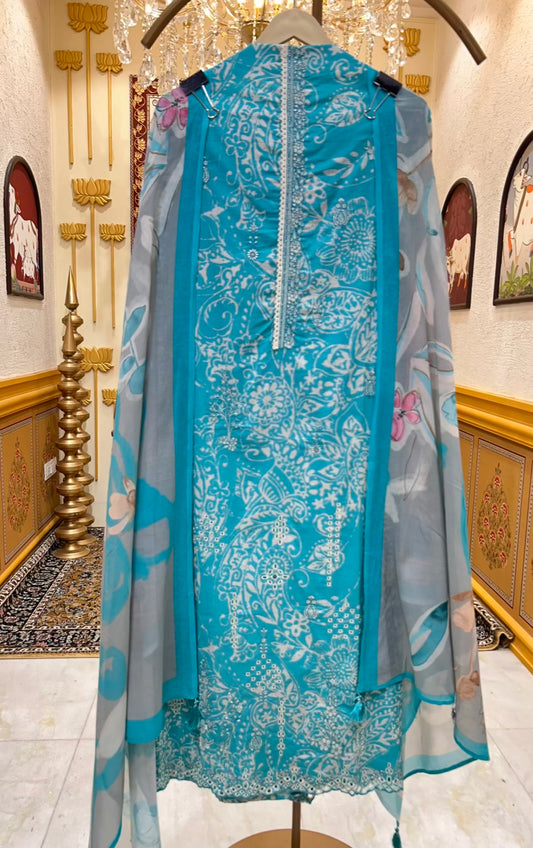 Aafiya Cotton Veil Suit (Blue)