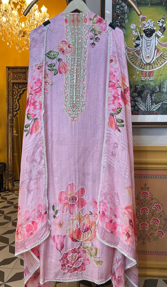 Aarunya Chanderi Mul Suit (Pink)