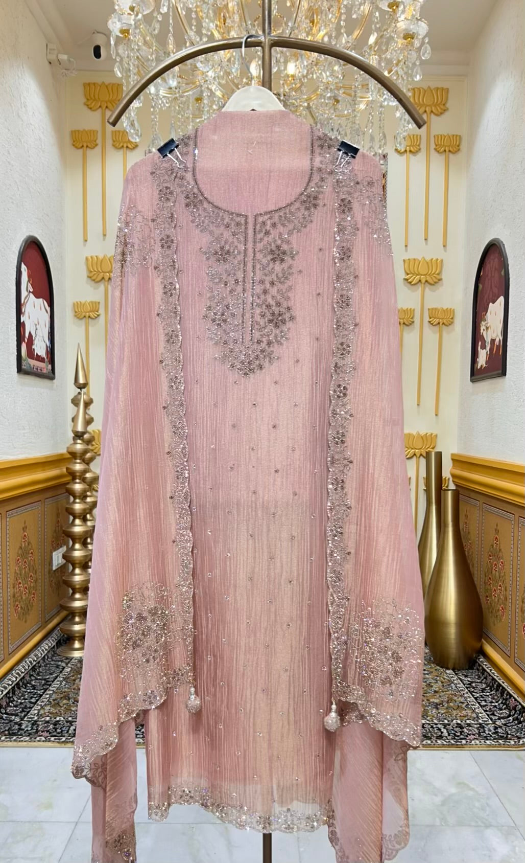 Zehraani Stone Veil Suit (Peach)