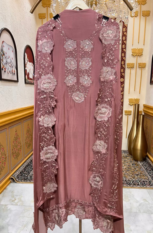 Ishana Embroidered Silk Suit (Mauve)