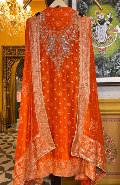 Vistaar Bandhani Suit (Orange)