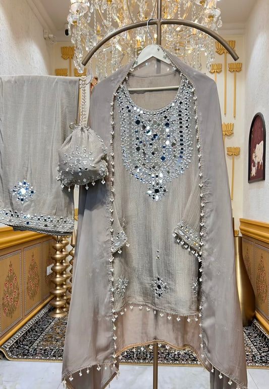 Zarveen Dori Mirror Corset Set (Beige)