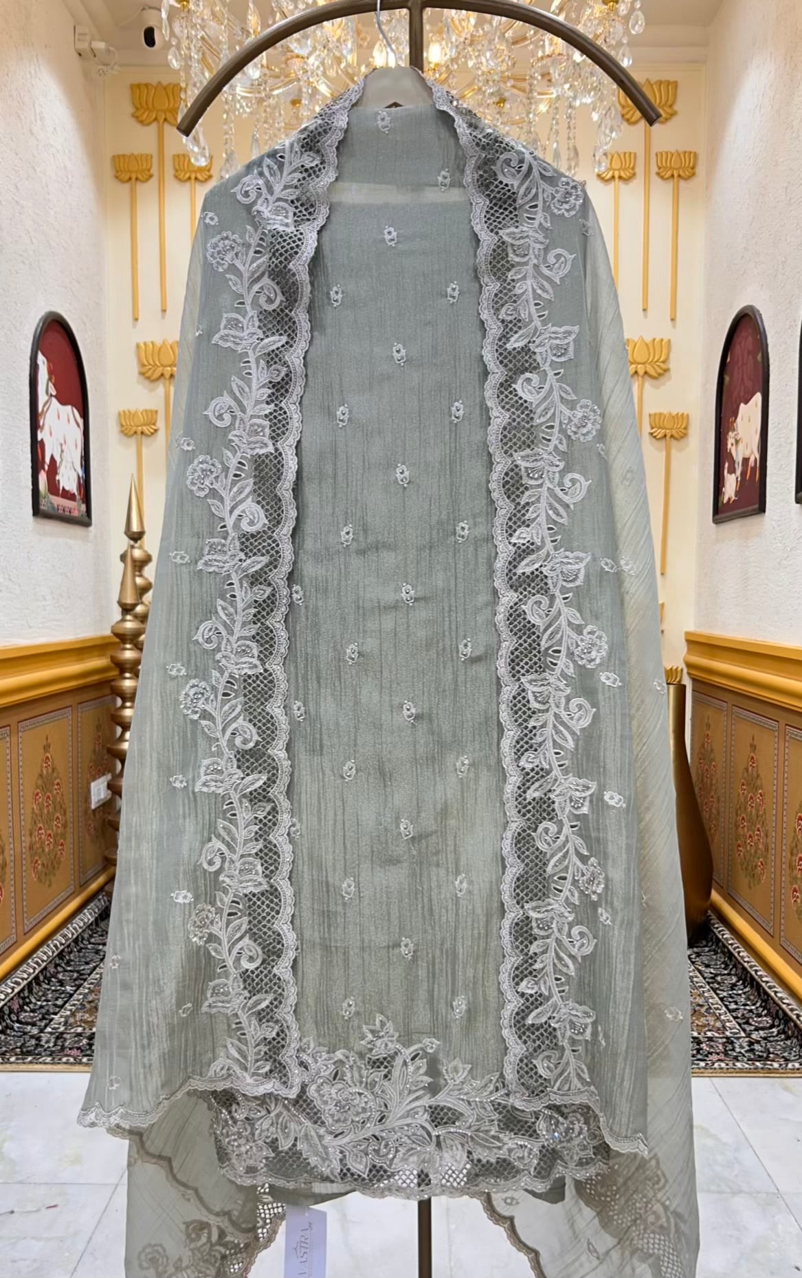 Naazira Crystal Cutwork Suit (Pista Green)