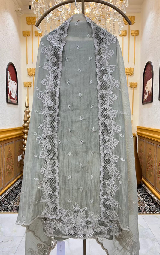 Naazira Crystal Cutwork Suit (Pista Green)