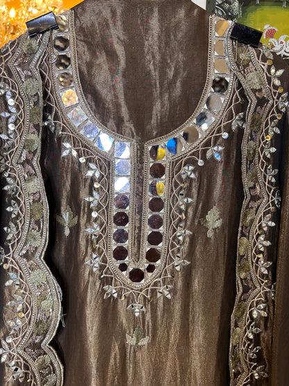 Noorain Organza Suit (Brown)