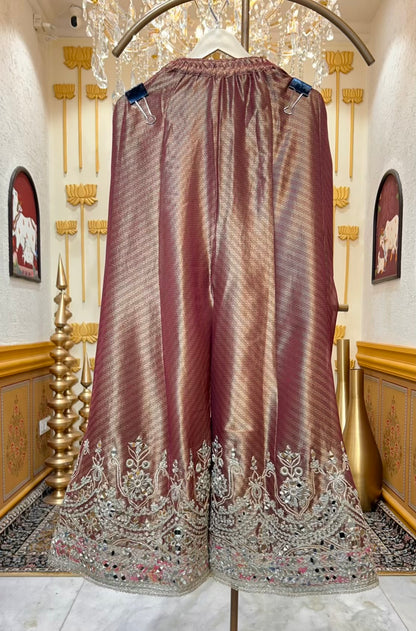 Afsara Aaina Leather Gharara Set (Onion Pink)