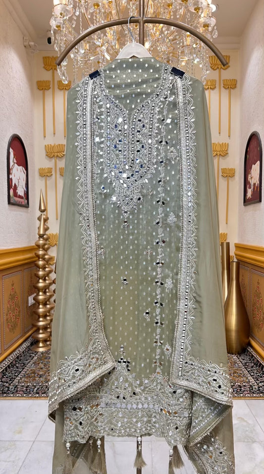 Arezya Aaina Leather Suit (Green)