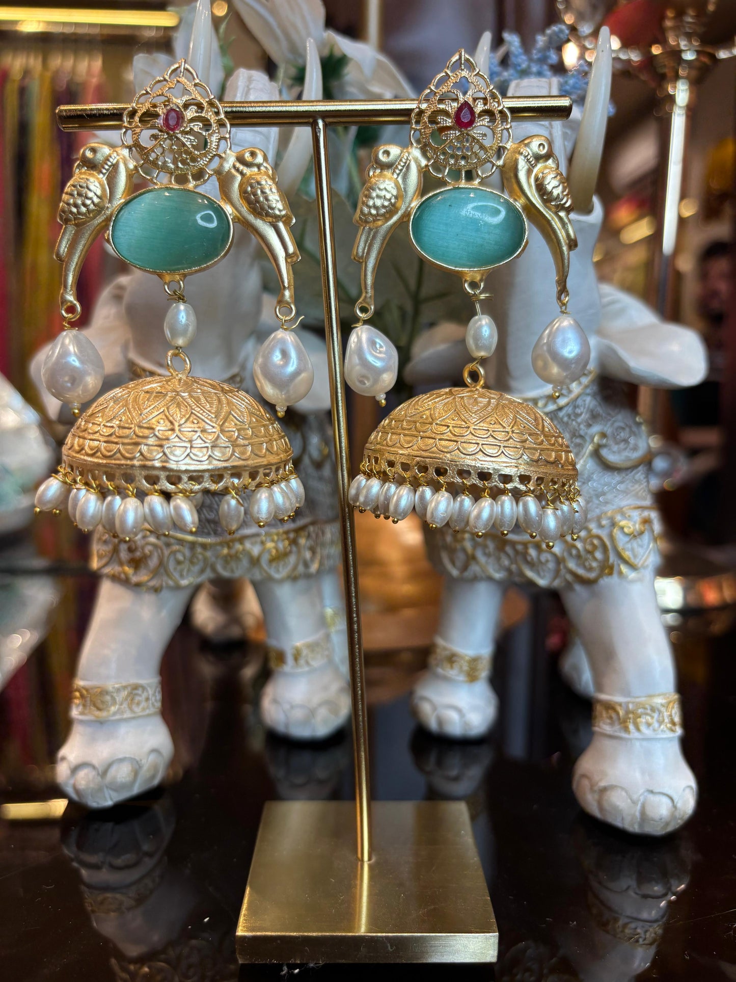 Mayura Jhumka Earrings (Mint)