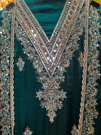 Zafera Tissue Organza Suit (Peacock Green)