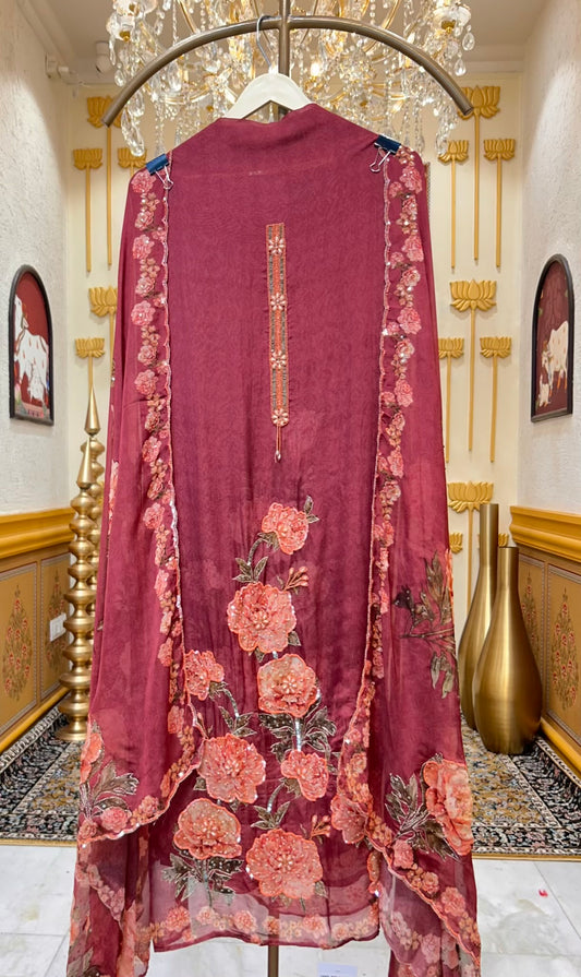 Zarhaya Karigari Suit (Wine)