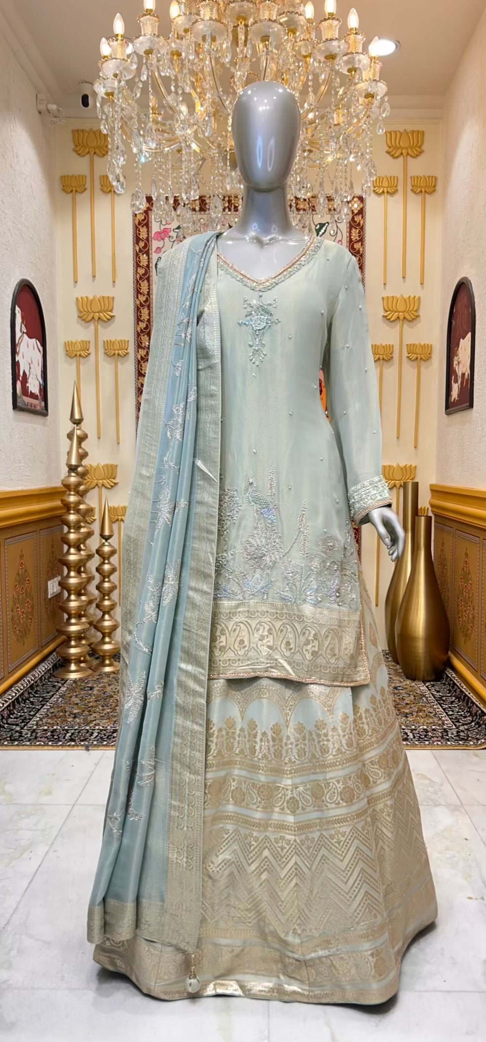 Mirzella Banarasi Charm Set (Powder Green)