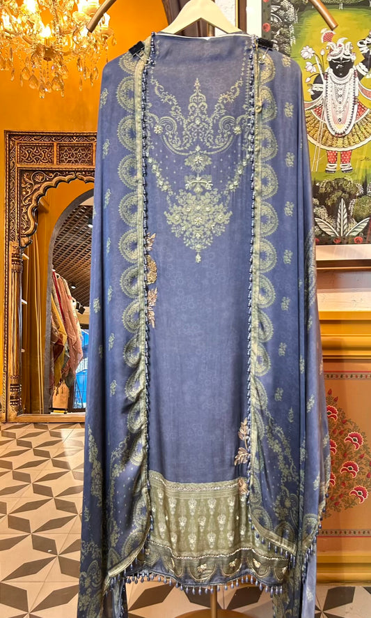 Sarvisha Silk Organza Suit (Navy Blue)