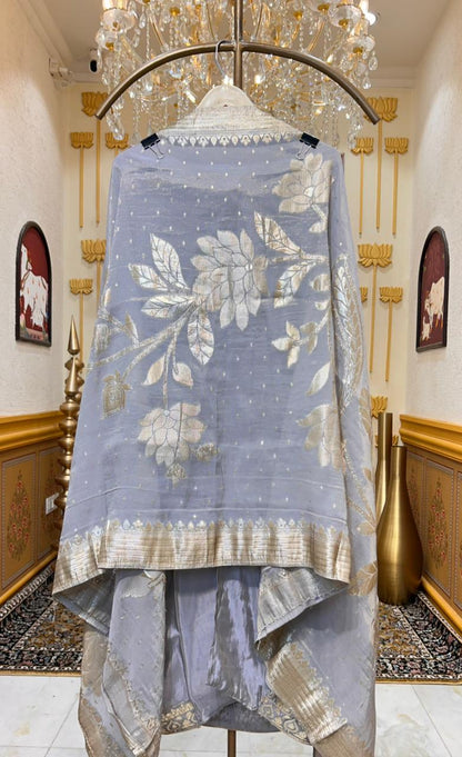 Arzella Banarasi Edge Suit (Silver Grey)