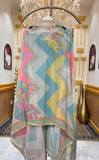 Zarmina Cutdana Élan Suit (Turquoise & Beige)