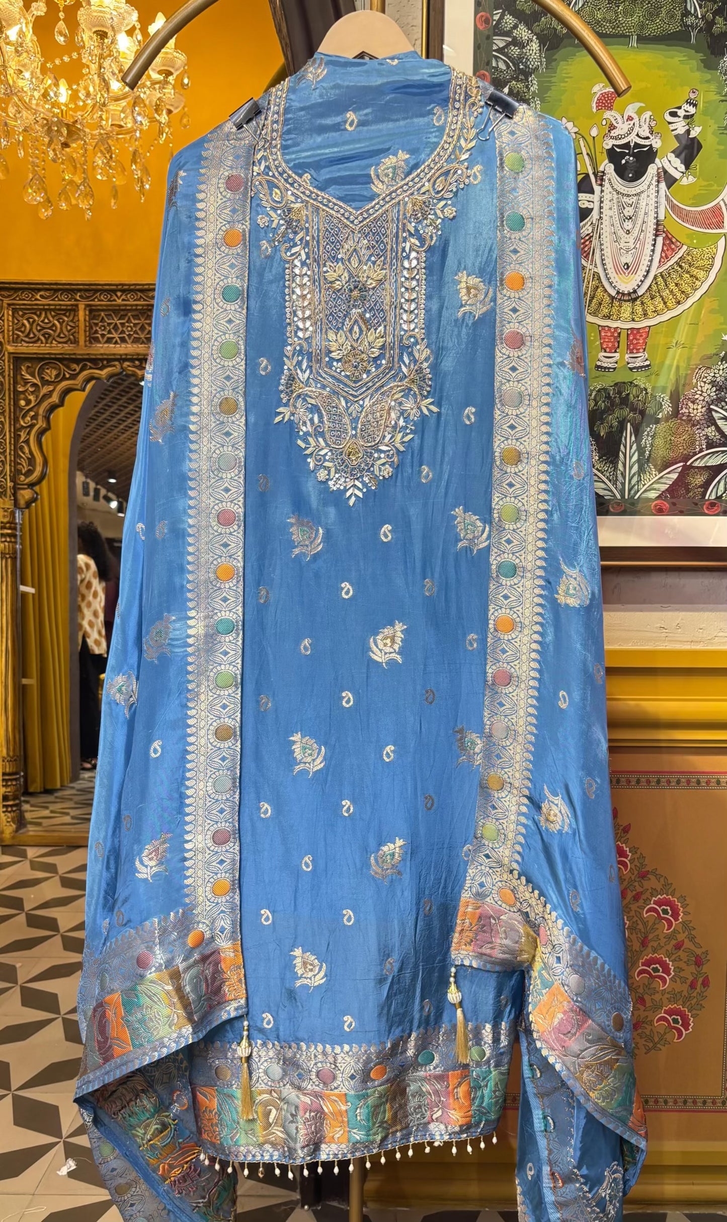 Tajalli Silk Organza Suit (Turquoise)