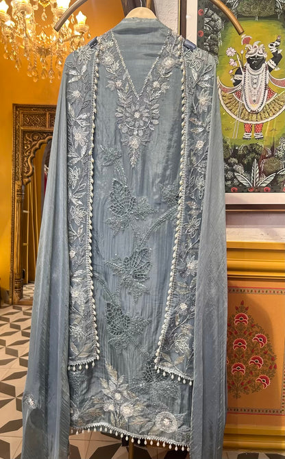 Ruhaysha-é-Noor Organza Suit (Blue)