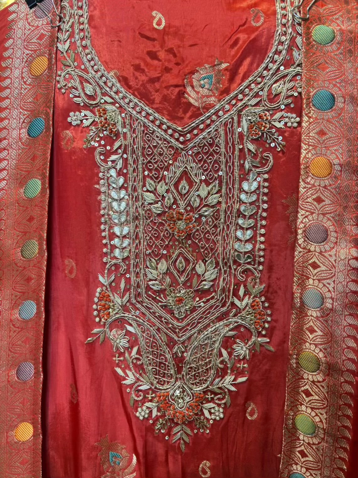 Tajalli Silk Organza Suit (Red)