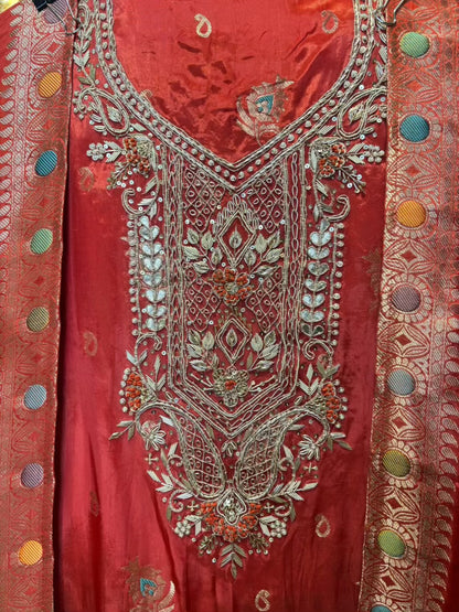 Tajalli Silk Organza Suit (Red)