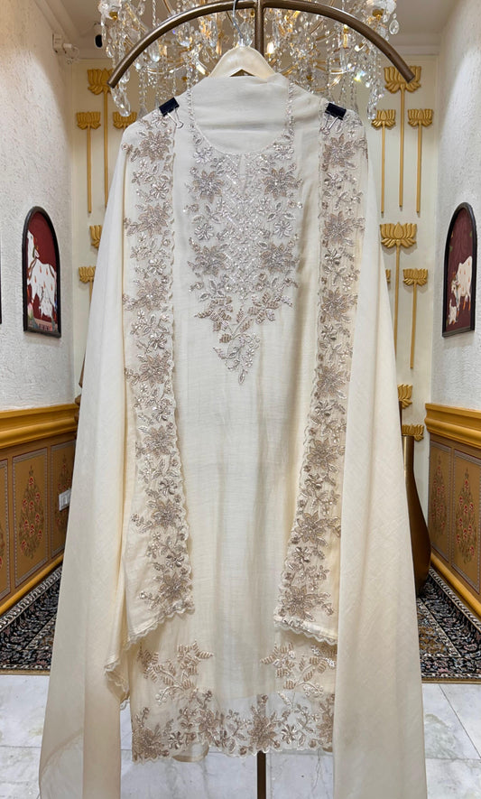 Aavira Mul Chanderi Suit (Ivory)