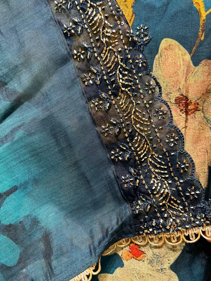 Nayra Muslin Bloom Suit (Peacock Blue)