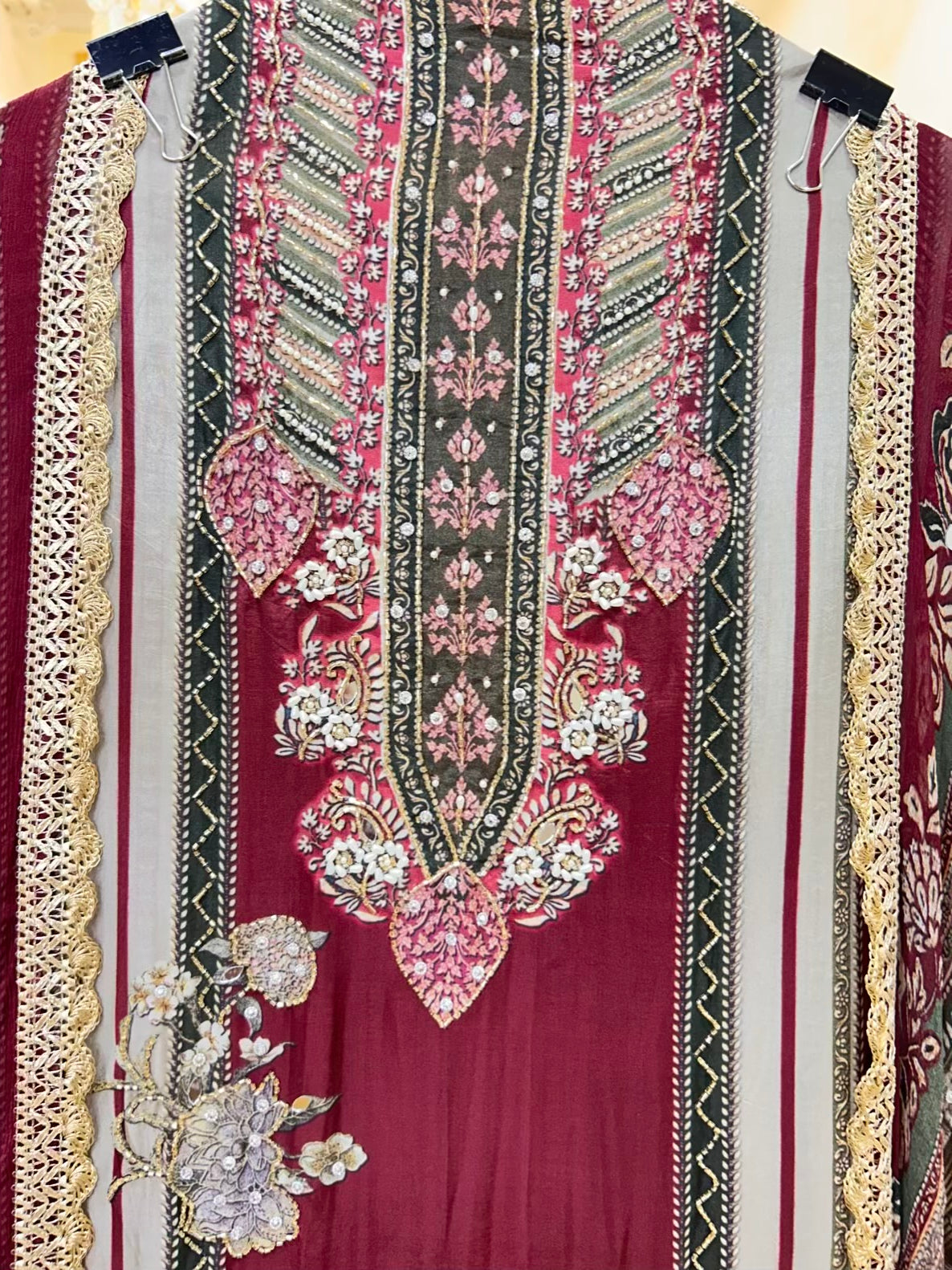 Nayra Silk Digital Printed Veil Suit (Wine)