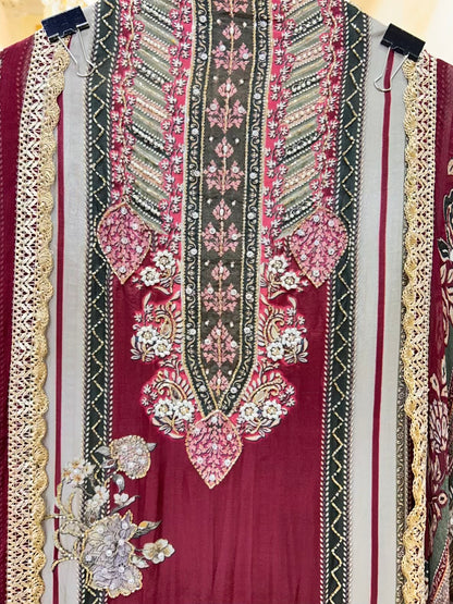 Nayra Silk Digital Printed Veil Suit (Wine)