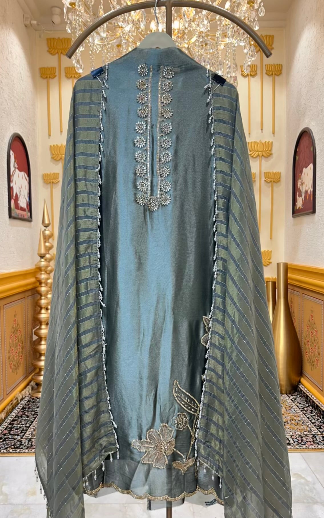 Sarveena Banarasi Glow Suit (Mehendi Green)