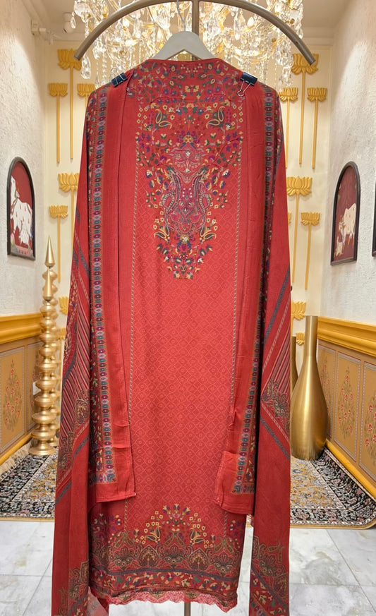 Mehroza Pashmkaar Suit (Red)