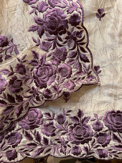 Gulzaib Crush Tissue Suit (Beige & Purple)