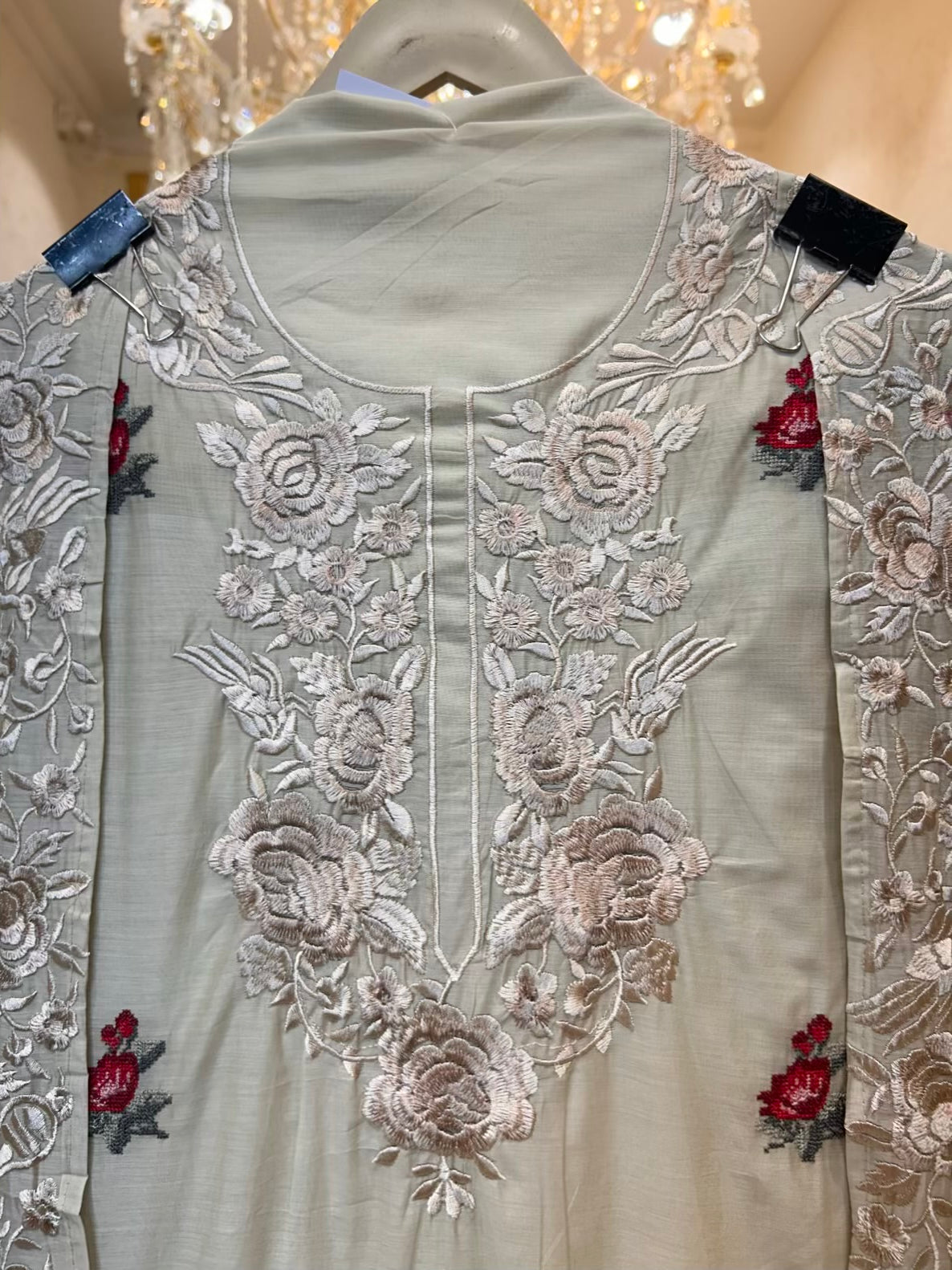 Nayra Resham Cotton Suit (Beige & Red)