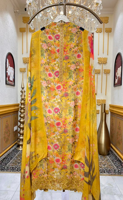 Elara Printed Veil Suit (Yellow)