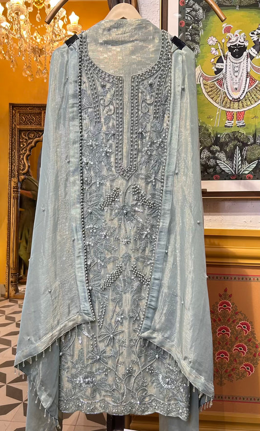 Rimzaan Organza Suit (Powder Blue)