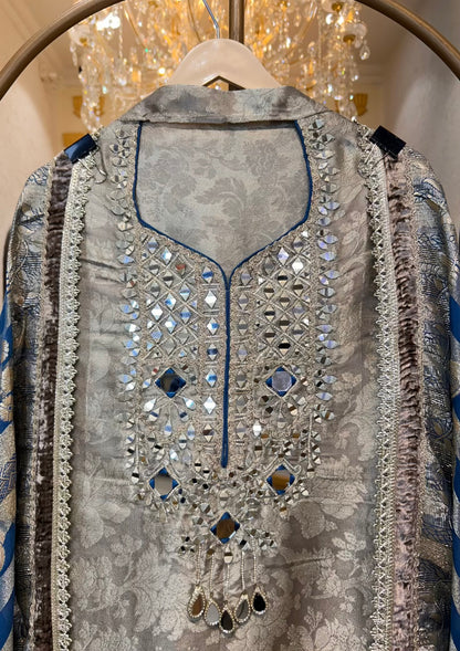 Mehroza Banarasi Brocade Suit (Blue)