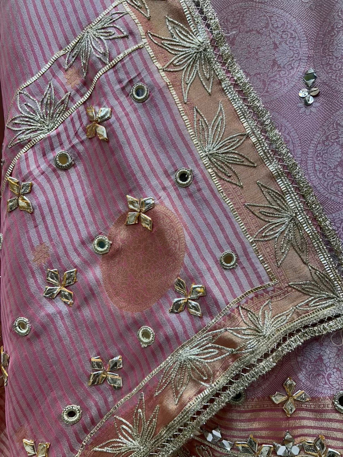 Sarnoor Gota Mirror Suit (Beige & Pink)