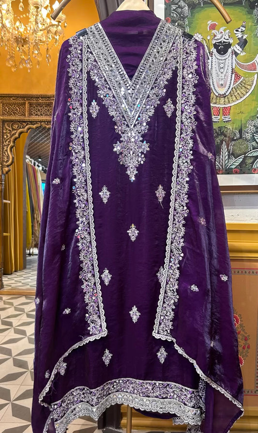 Zafera Tissue Organza Suit (Wine)