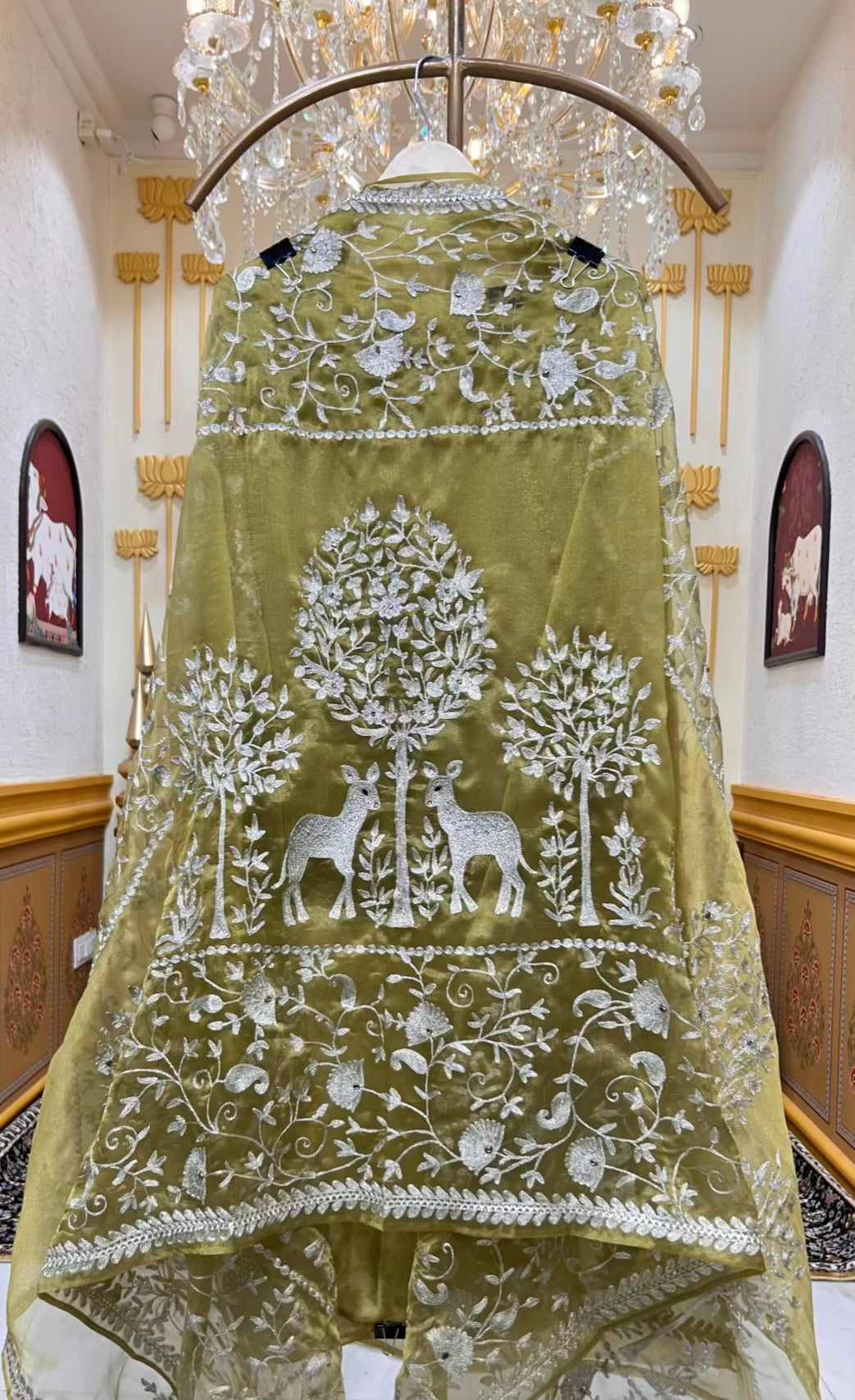 Mehraz Organza Embroidered Suit (Mehendi Green)