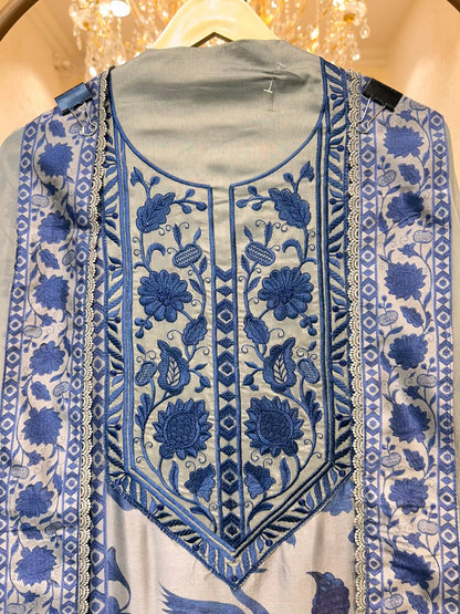 Aavira Thread Naqsh Silk Suit (Pista Green Blue)