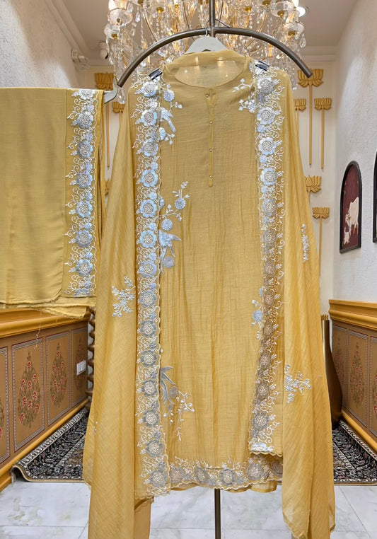 Mehru Leather Loom Suit (Mustard)