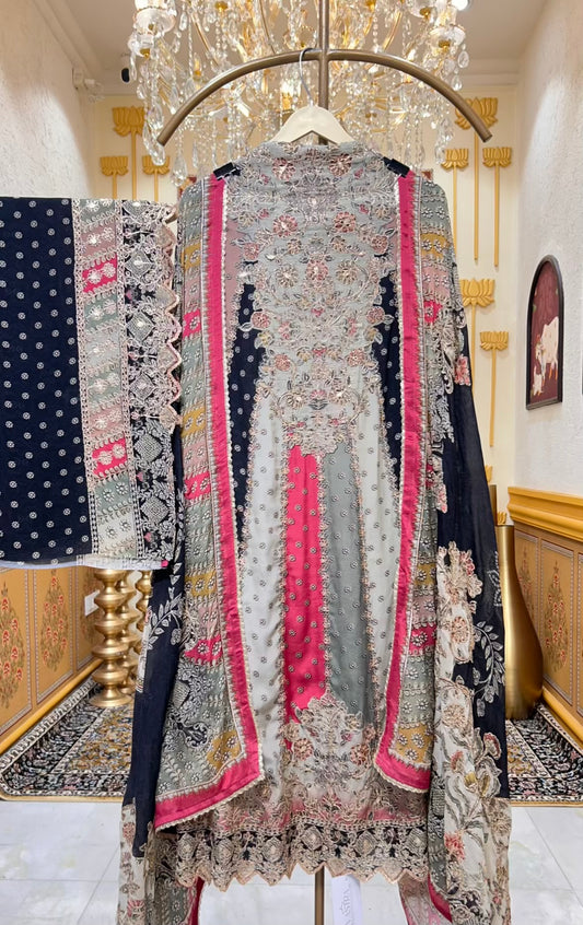 Ishvaya Zari Print Suit (Black)