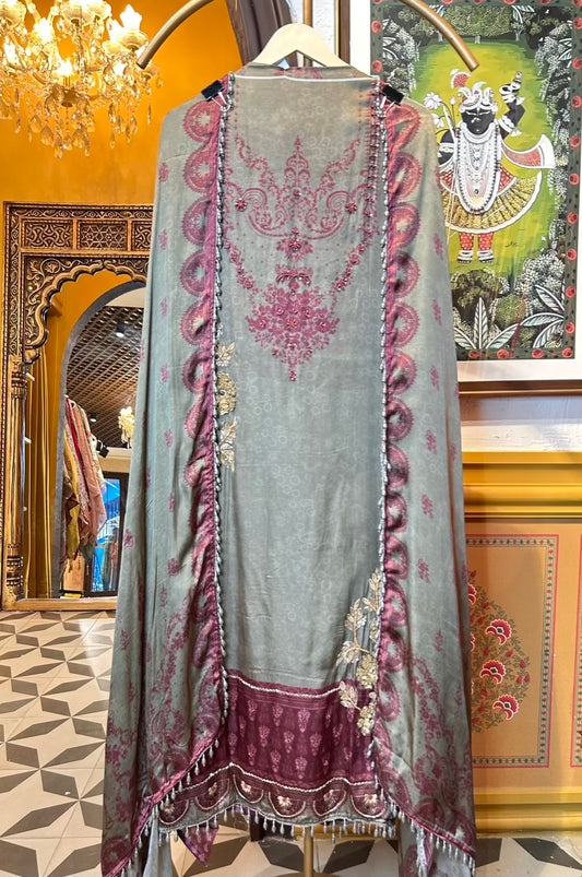 Sarvisha Silk Organza Suit (Mouse)