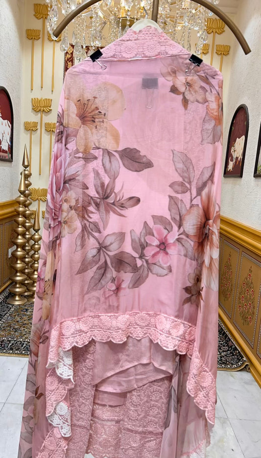 Aabira Chikankari Veil Suit (Pink)