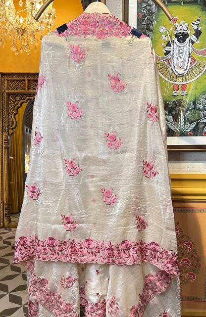 Gulzaib Crush Tissue Suit (Beige & Pink)