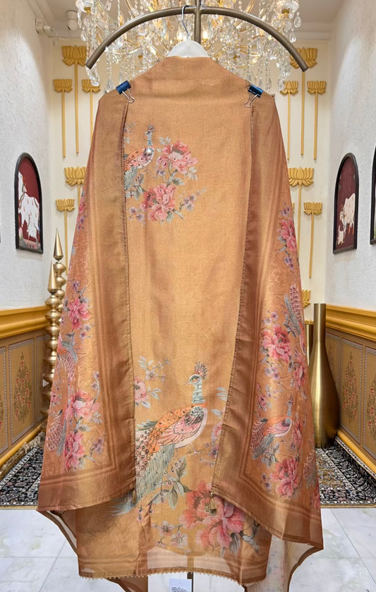 Aynara Printed Organza Suit (Peach)